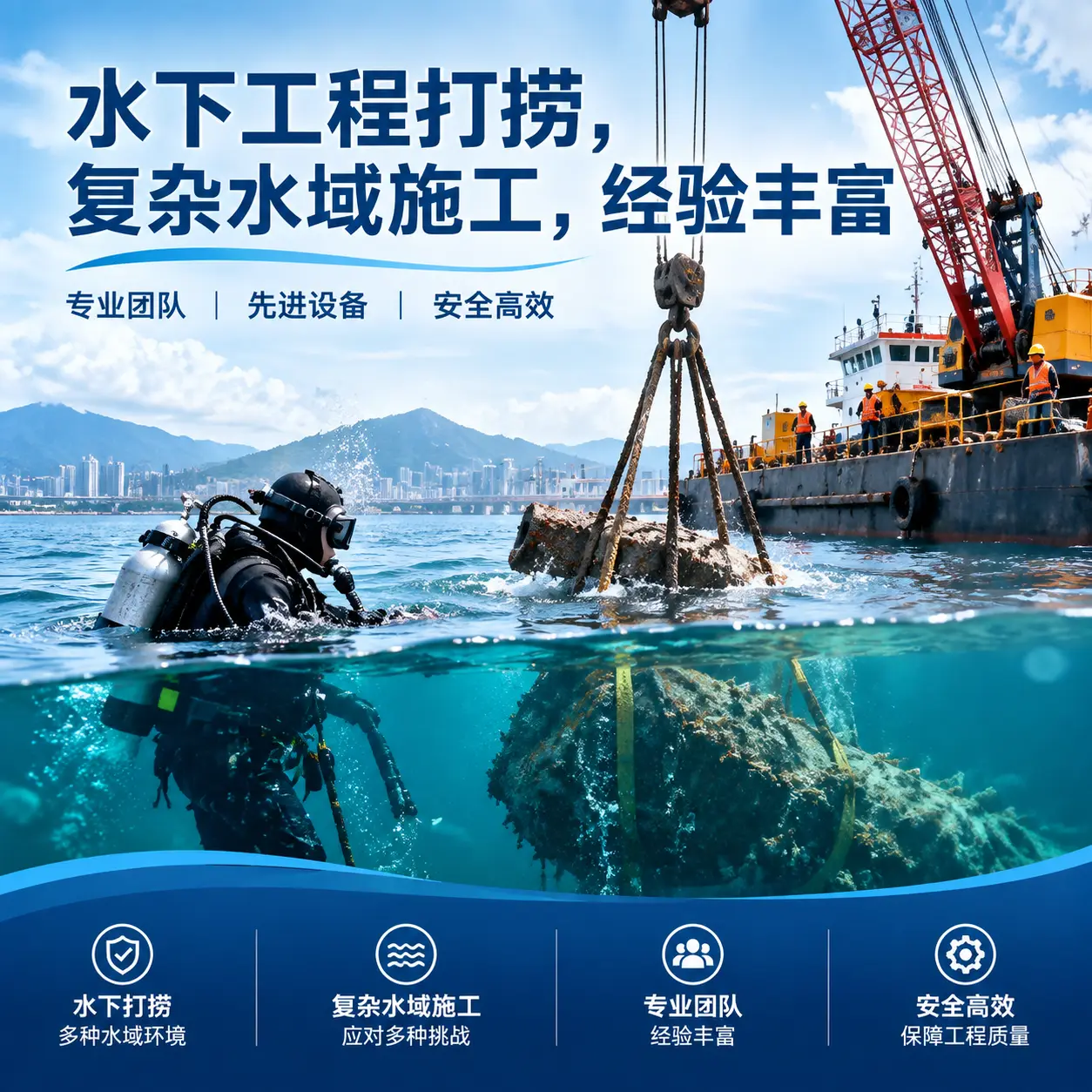 水下工程打捞，复杂水域施工，经验丰富衡山